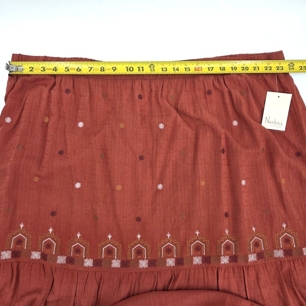 Nurture Tiered Maxi Skirt Womens Size 3X Orange Red Embroidered Boho Peasant - Picture 6 of 10